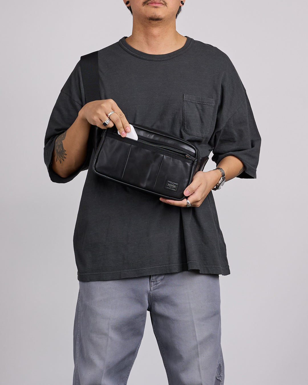 Porter Aloof Leather Waist Bag Black
