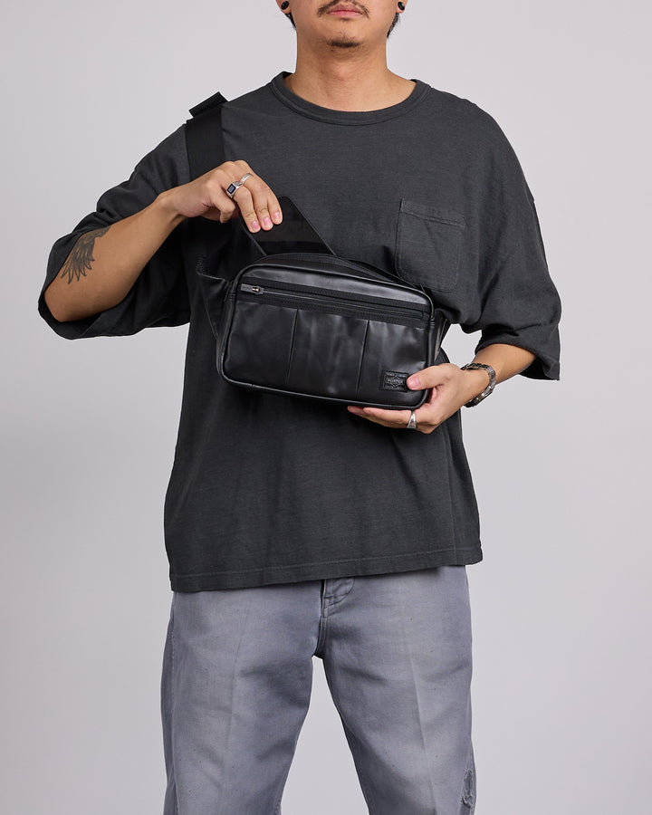 Porter Aloof Leather Waist Bag Black