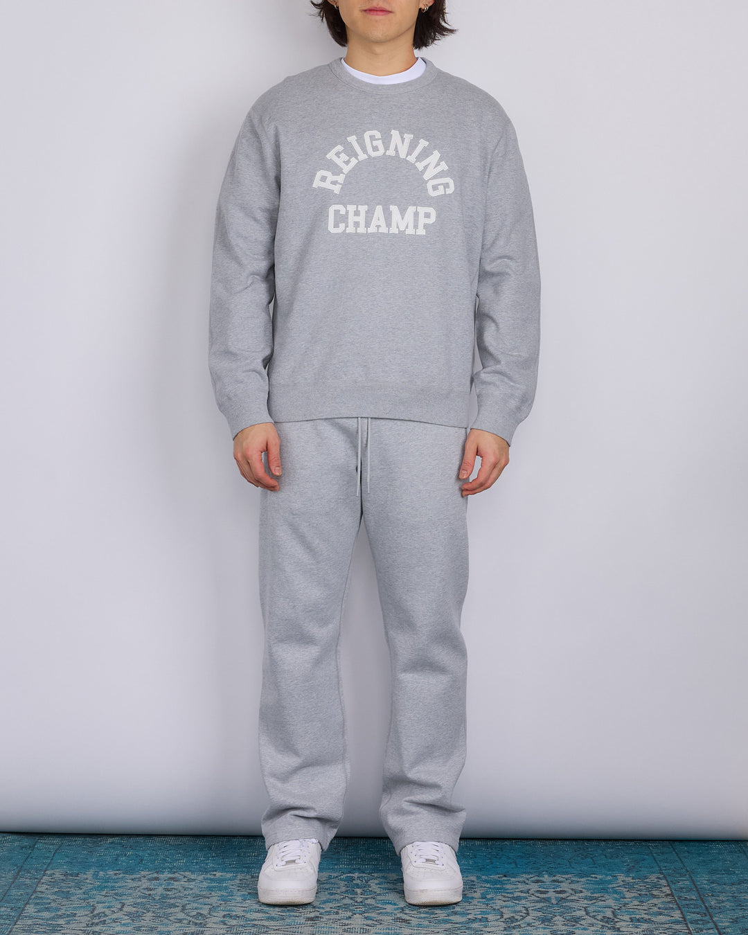 Reigning Champ Midweight Arch Logo Crewneck Heather Grey