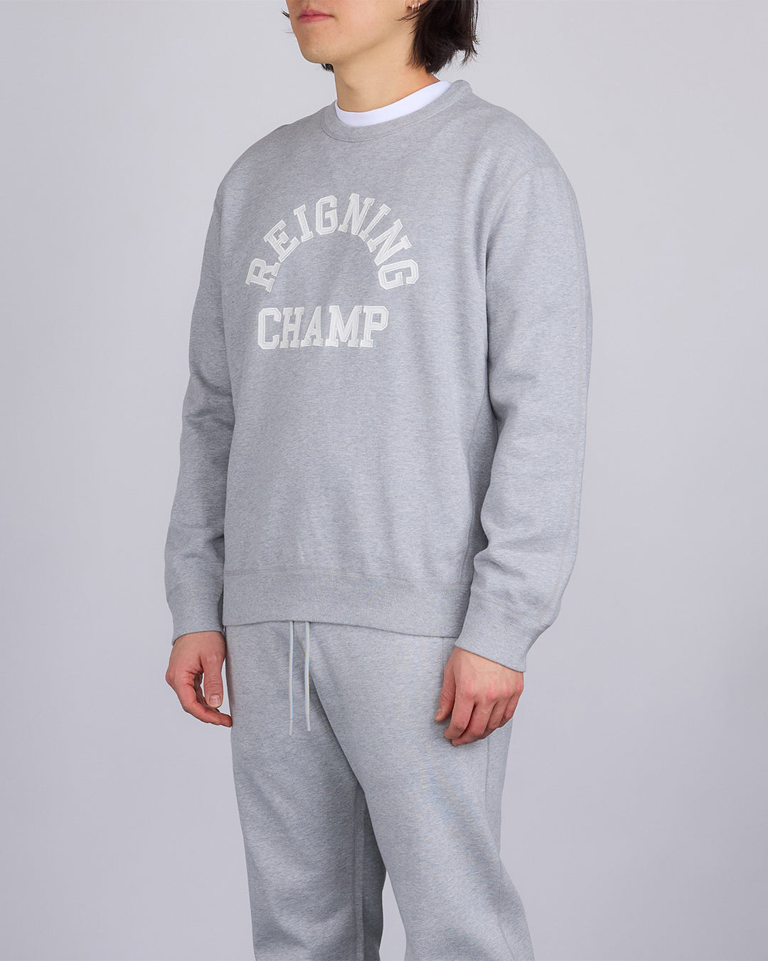 Reigning Champ Midweight Arch Logo Crewneck Heather Grey