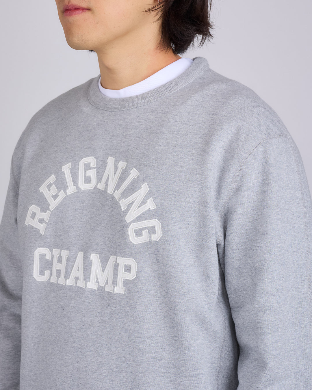 Reigning Champ Midweight Arch Logo Crewneck Heather Grey