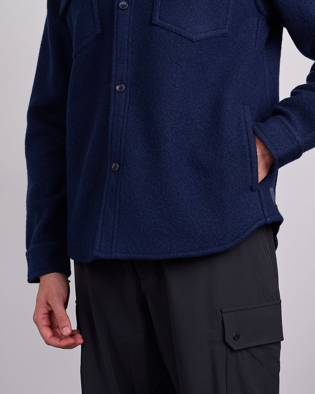 Reigning Champ Boiled Wool Warden Outershirt Jacket Navy