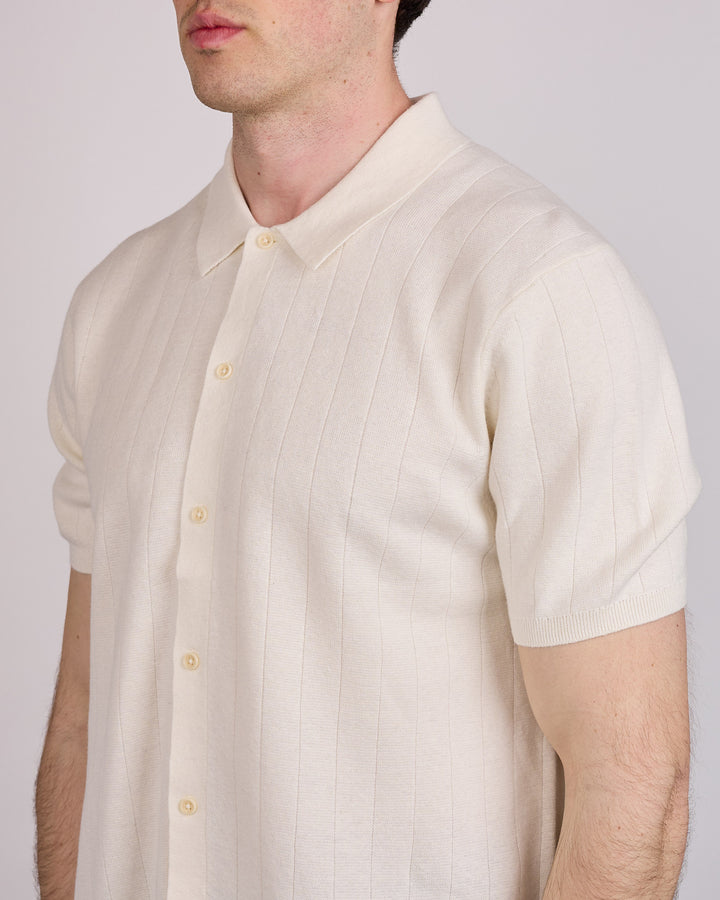 Reigning Champ Cotton-Linen Piazza Button Shirt Ivory