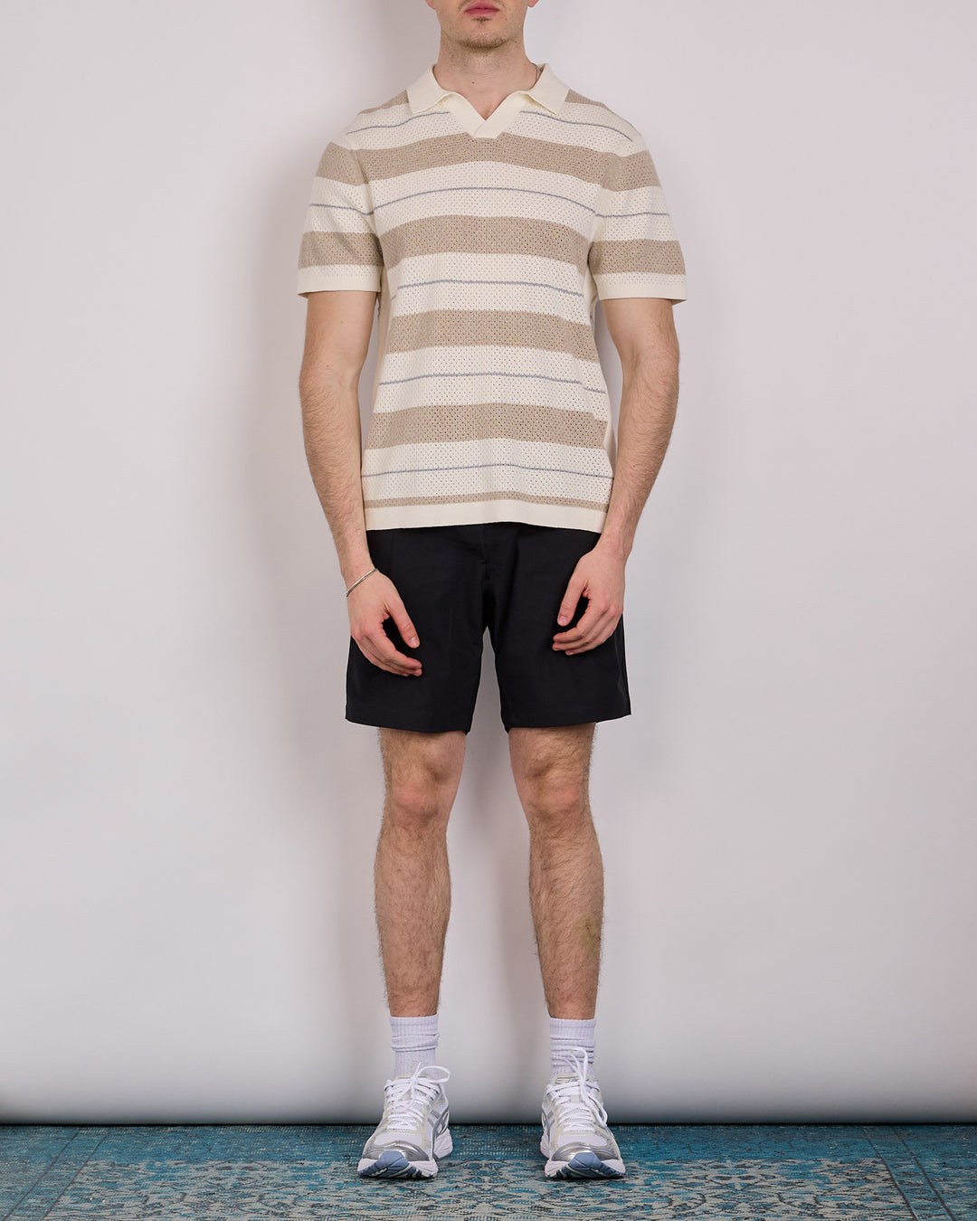 Reigning Champ Cotton-Linen Stipe Victor Polo Shirt Ivory-Oyster