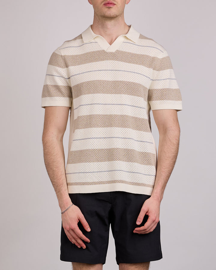 Reigning Champ Cotton-Linen Stipe Victor Polo Shirt Ivory-Oyster