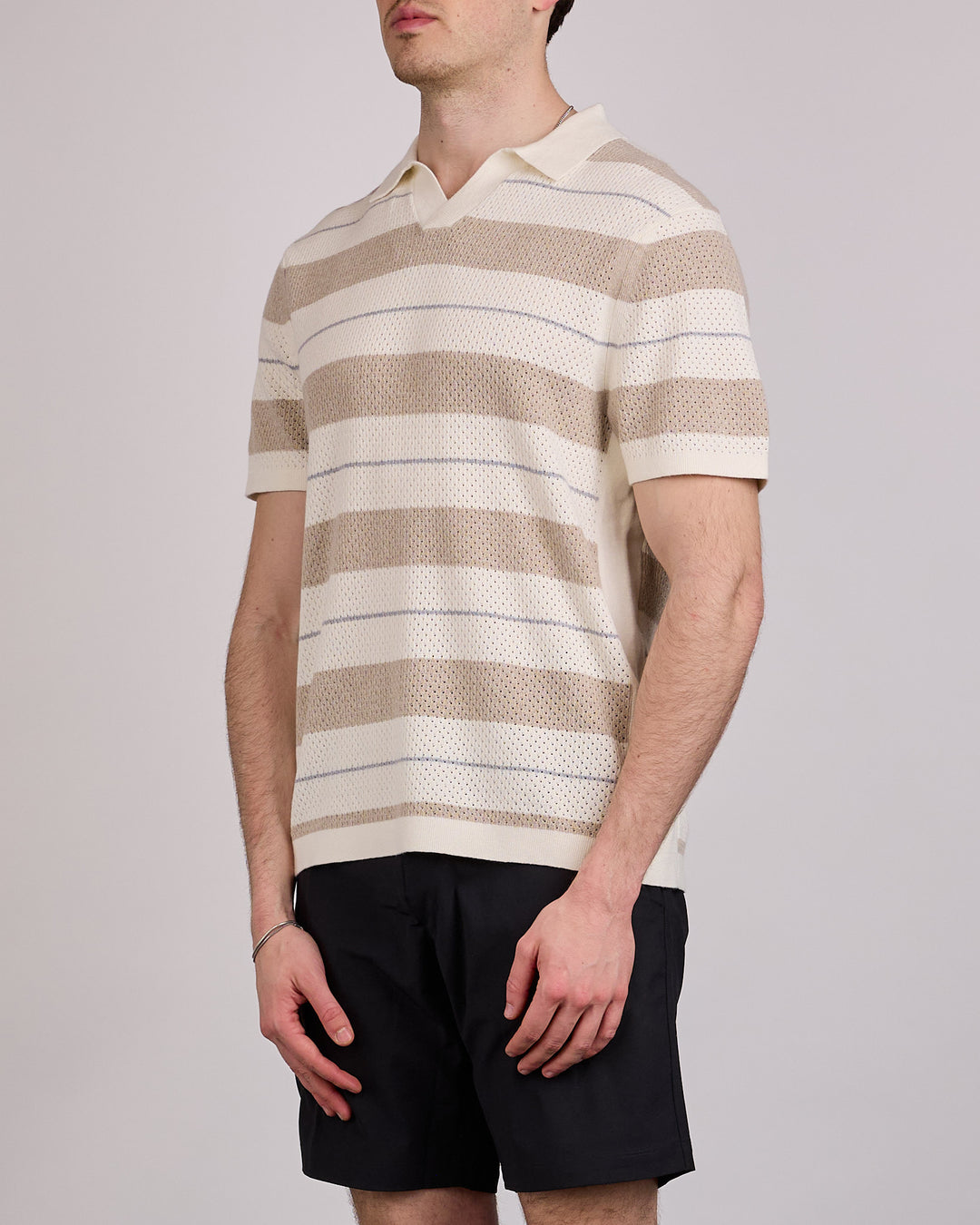 Reigning Champ Cotton-Linen Stipe Victor Polo Shirt Ivory-Oyster