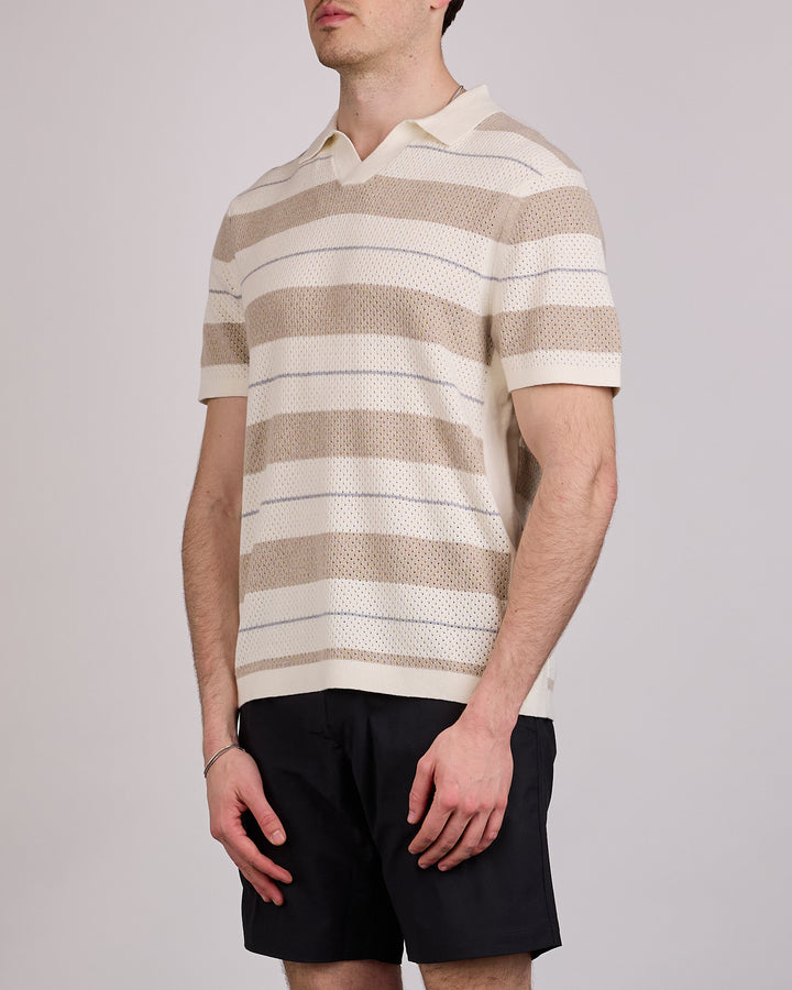 Reigning Champ Cotton-Linen Stipe Victor Polo Shirt Ivory-Oyster