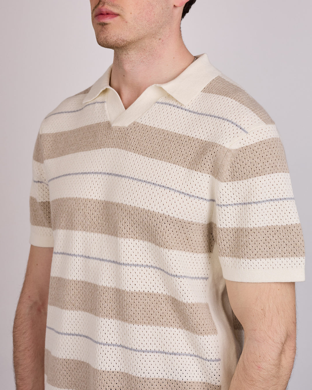 Reigning Champ Cotton-Linen Stipe Victor Polo Shirt Ivory-Oyster