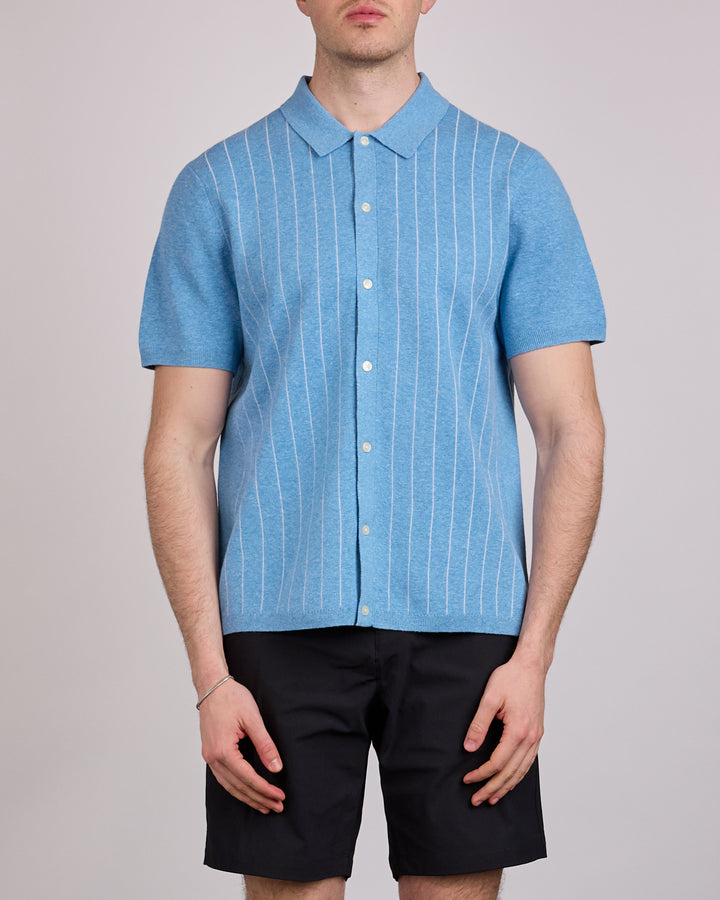 Reigning Champ Cotton-Linen Stripe Piazza Button Shirt Gulf-Ivory