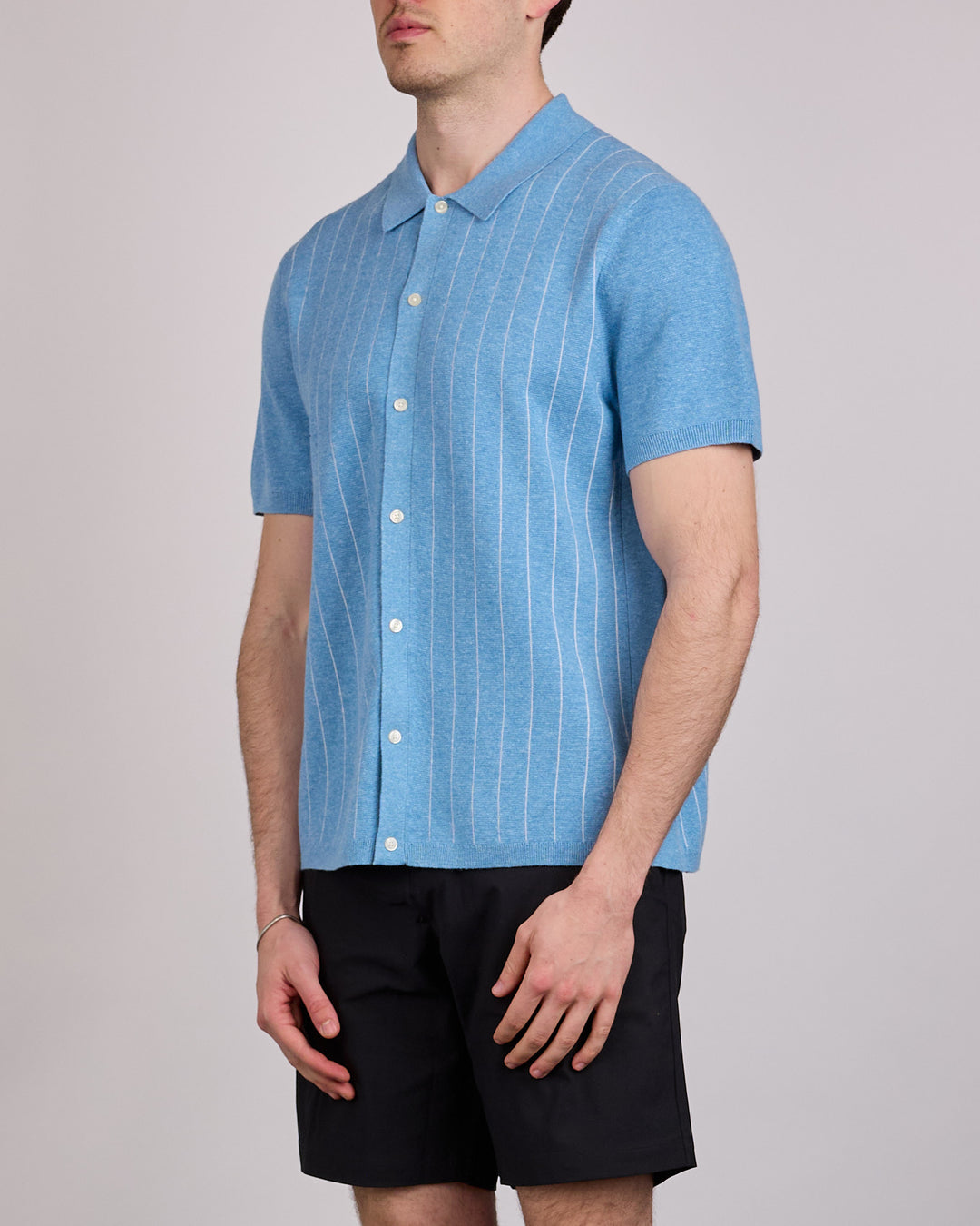 Reigning Champ Cotton-Linen Stripe Piazza Button Shirt Gulf-Ivory