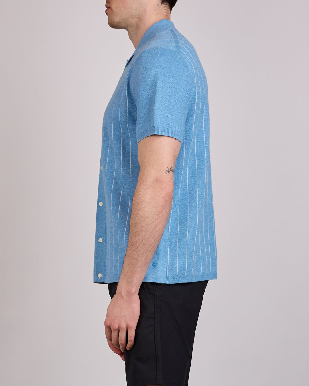 Reigning Champ Cotton-Linen Stripe Piazza Button Shirt Gulf-Ivory