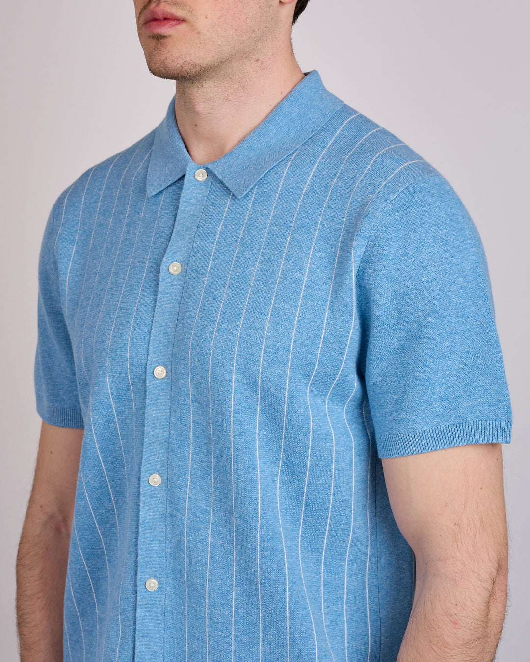 Reigning Champ Cotton-Linen Stripe Piazza Button Shirt Gulf-Ivory