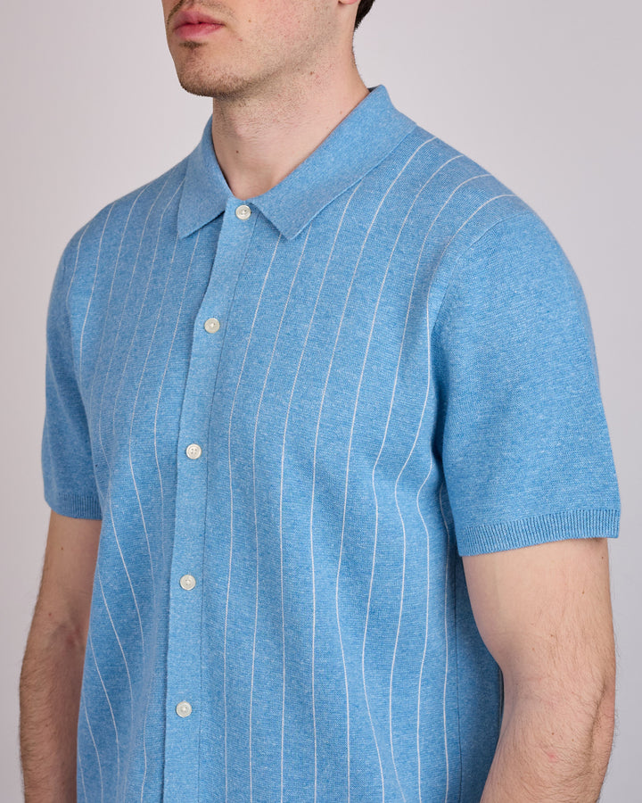 Reigning Champ Cotton-Linen Stripe Piazza Button Shirt Gulf-Ivory