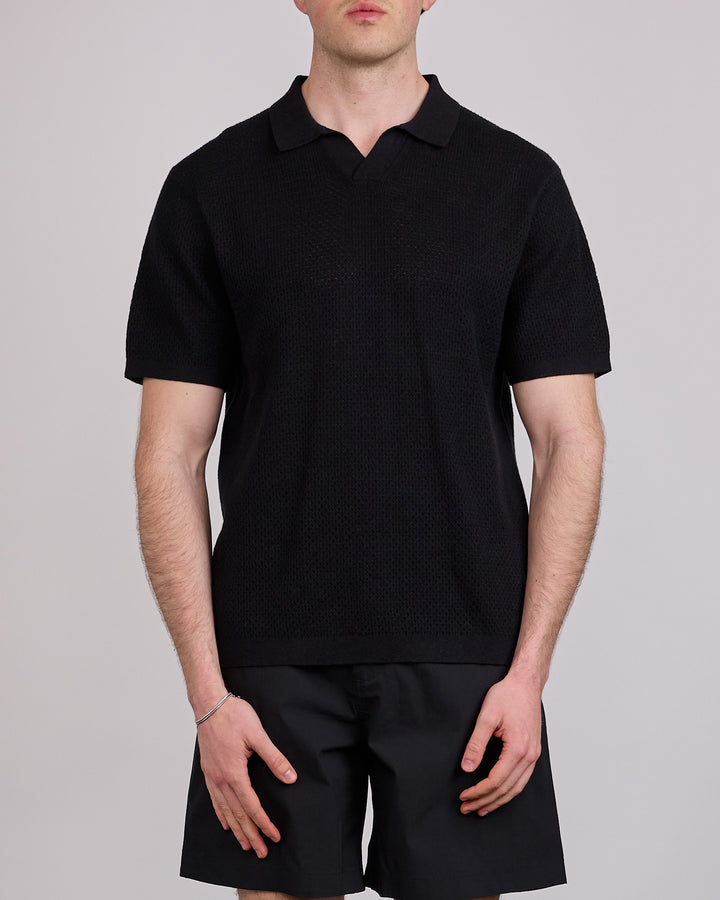 Reigning Champ Cotton-Linen Victor Polo Shirt Black