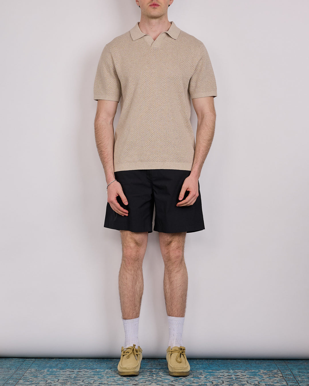 Reigning Champ Cotton-Linen Victor Polo Shirt Heather Oatmeal