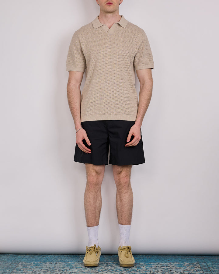 Reigning Champ Cotton-Linen Victor Polo Shirt Heather Oatmeal
