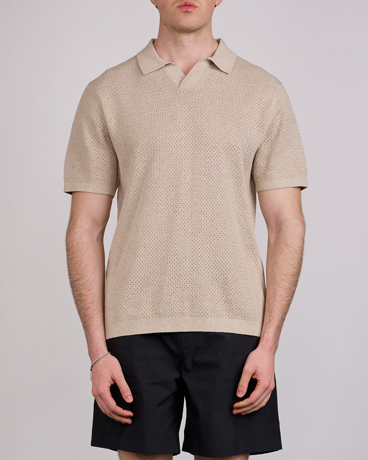 Reigning Champ Cotton-Linen Victor Polo Shirt Heather Oatmeal