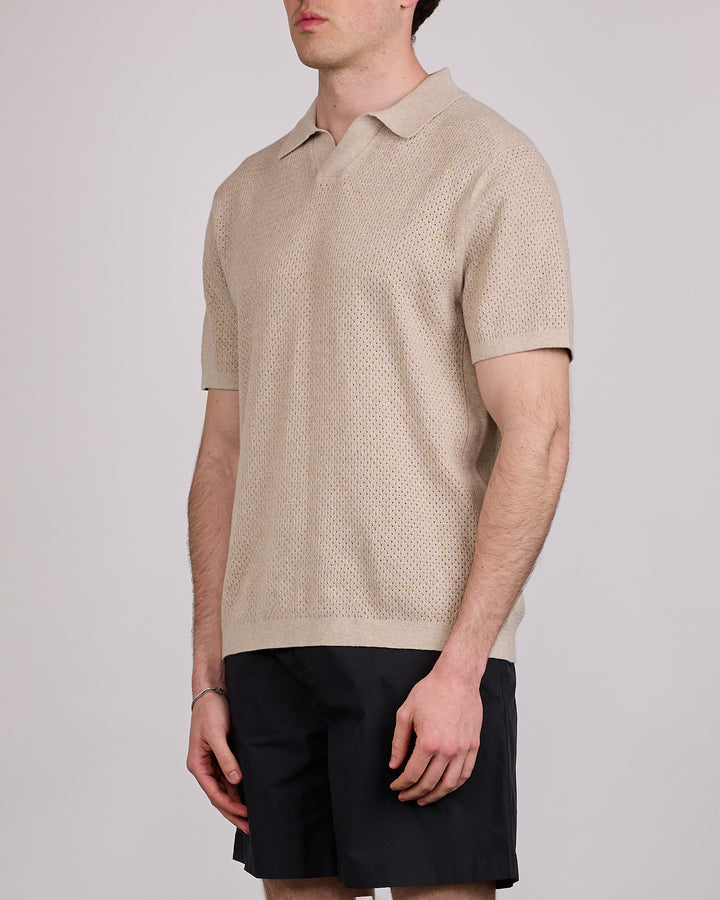 Reigning Champ Cotton-Linen Victor Polo Shirt Heather Oatmeal