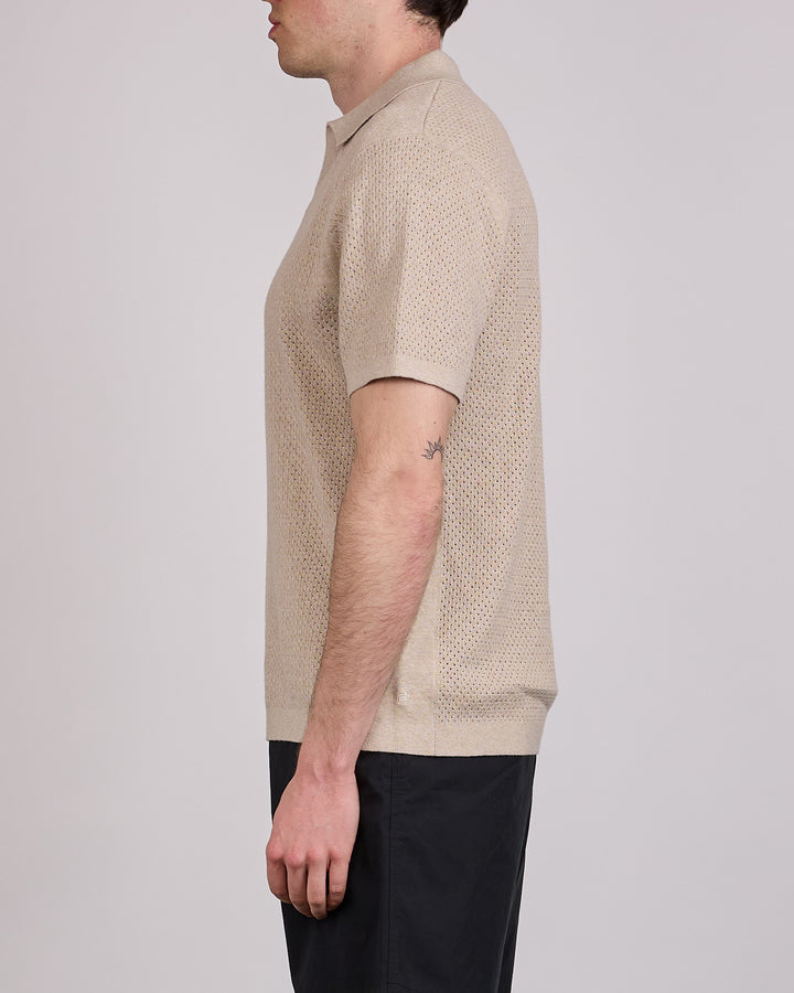 Reigning Champ Cotton-Linen Victor Polo Shirt Heather Oatmeal