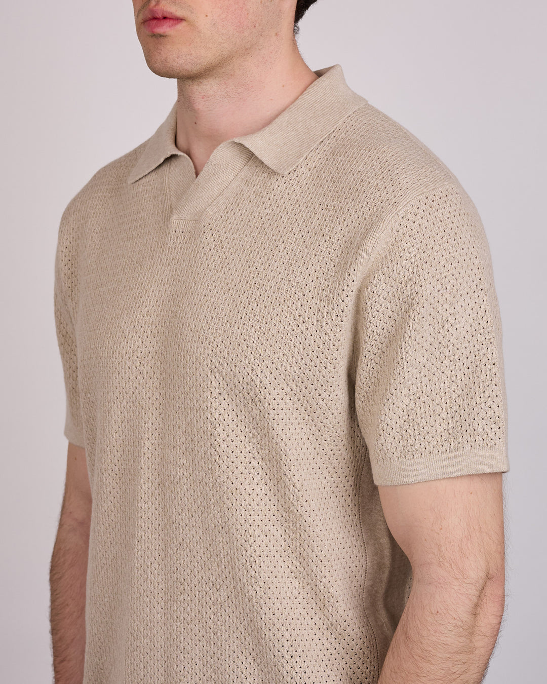Reigning Champ Cotton-Linen Victor Polo Shirt Heather Oatmeal