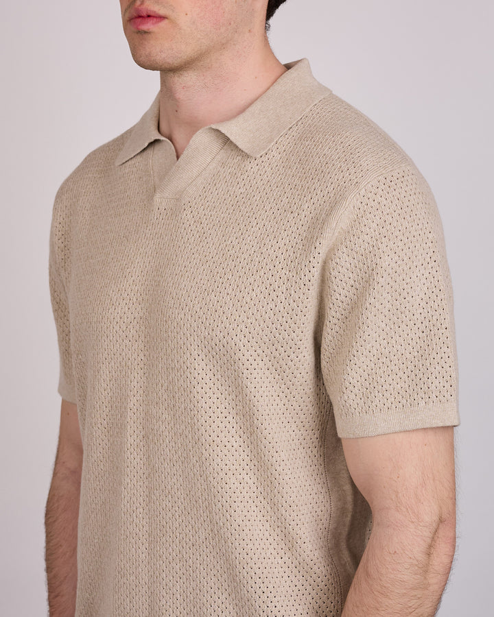 Reigning Champ Cotton-Linen Victor Polo Shirt Heather Oatmeal