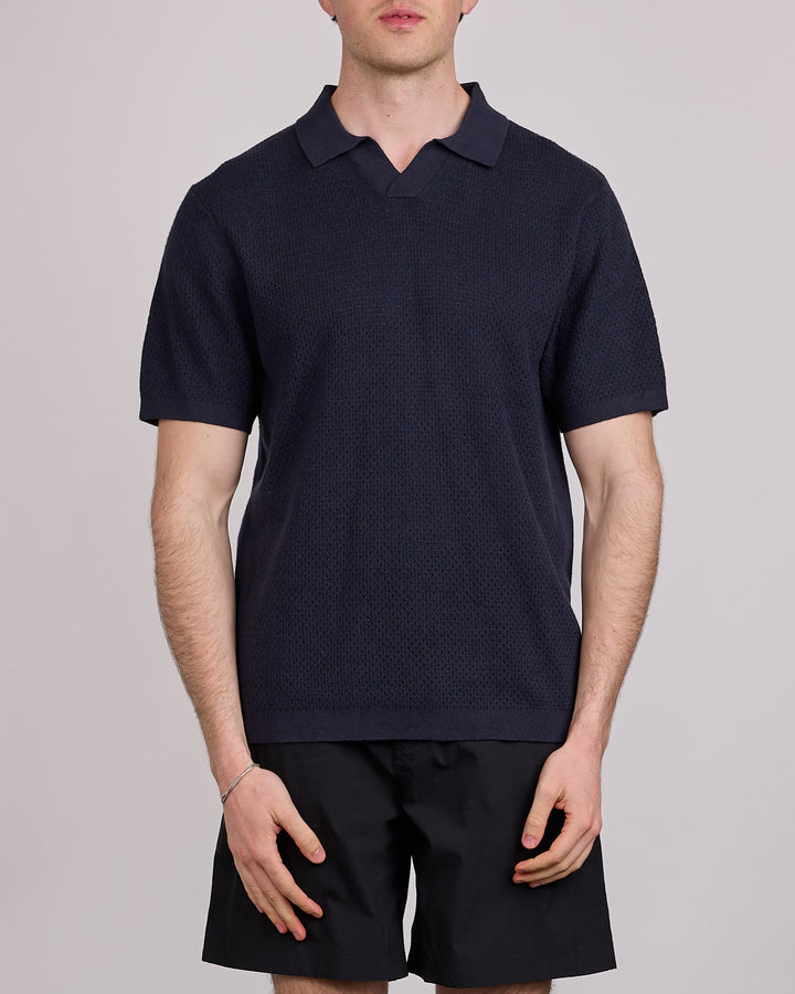 Reigning Champ Cotton-Linen Victor Polo Shirt Navy