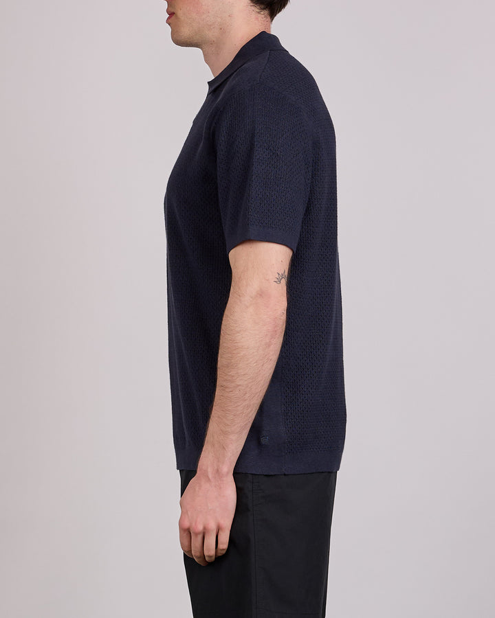 Reigning Champ Cotton-Linen Victor Polo Shirt Navy