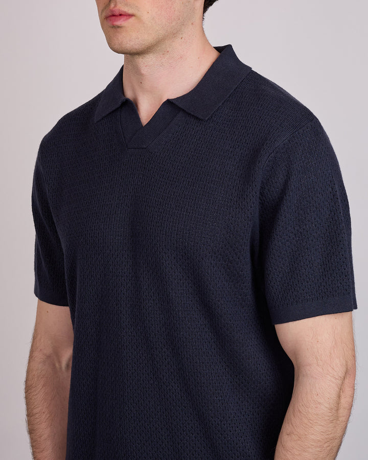 Reigning Champ Cotton-Linen Victor Polo Shirt Navy