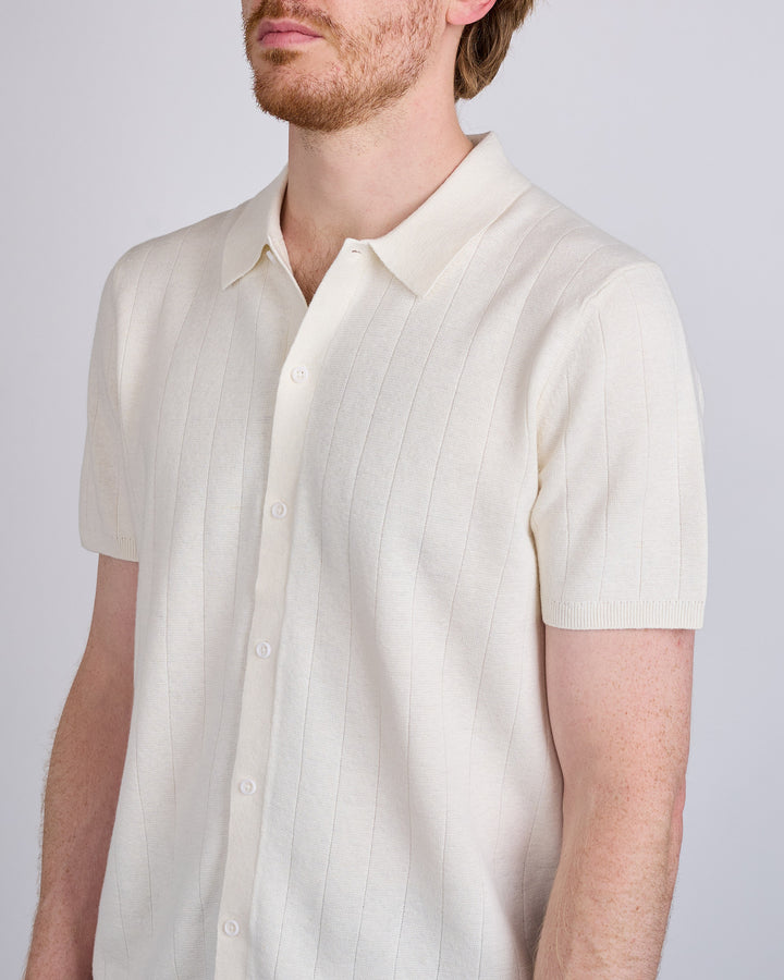 Reigning Champ Cotton Linen Piazza Button Shirt Ivory