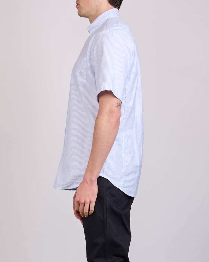 Reigning Champ Cotton Oxford Prep Standard Button Short Sleeve Shirt White-Blue