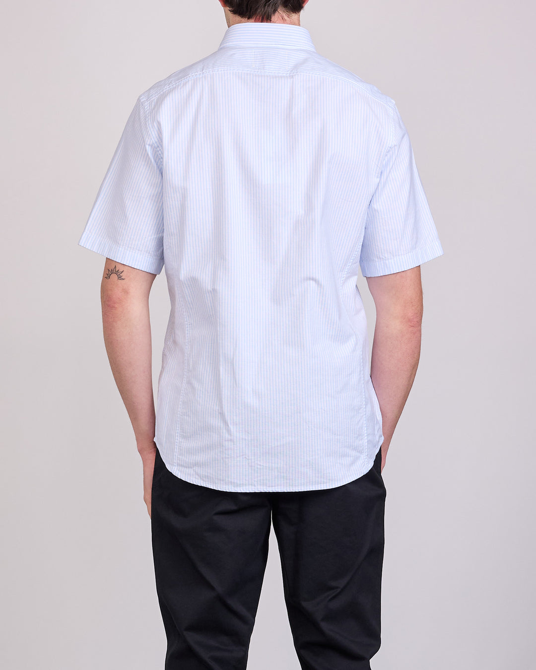 Reigning Champ Cotton Oxford Prep Standard Button Short Sleeve Shirt White-Blue