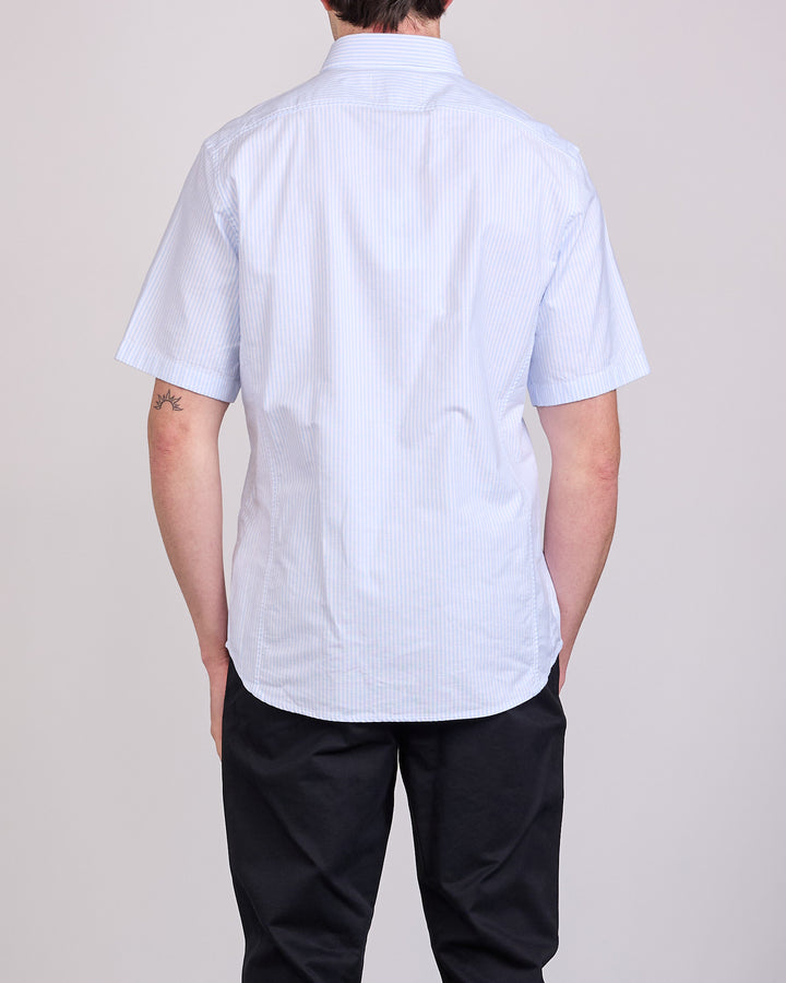 Reigning Champ Cotton Oxford Prep Standard Button Short Sleeve Shirt White-Blue