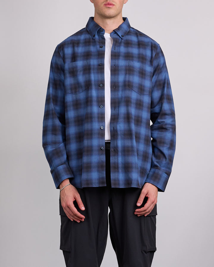 Reigning Champ Cotton Plaid Site Button Shirt Black-Midnight