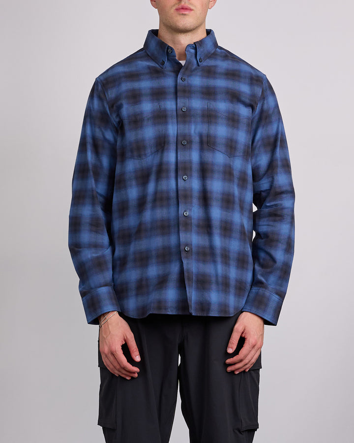 Reigning Champ Cotton Plaid Site Button Shirt Black-Midnight