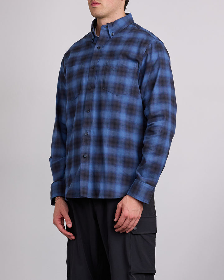 Reigning Champ Cotton Plaid Site Button Shirt Black-Midnight