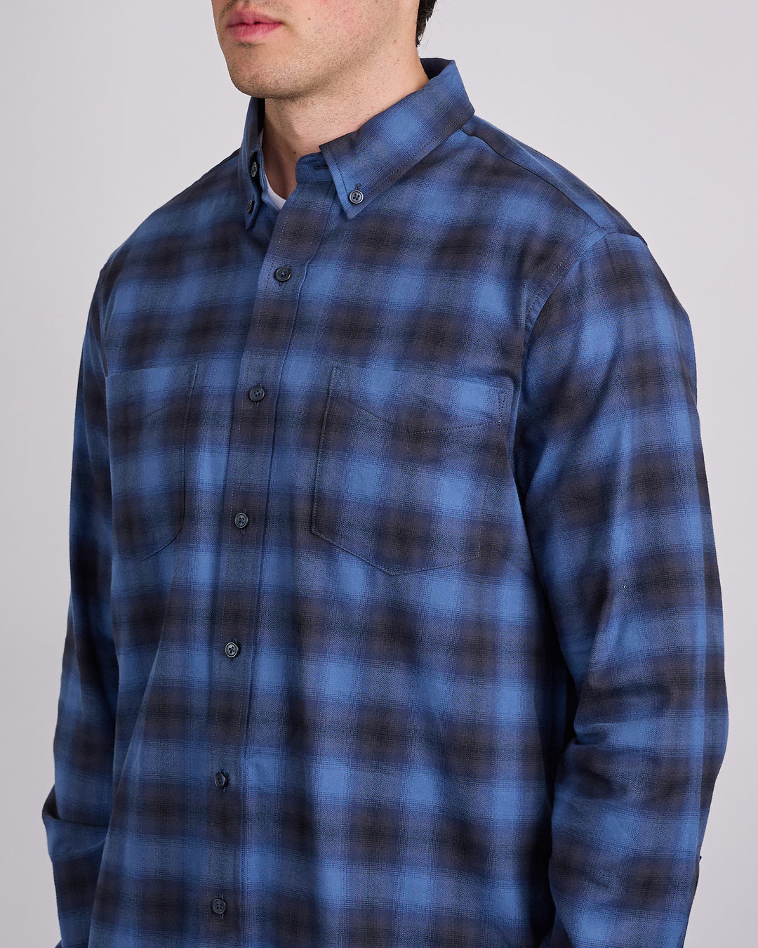 Reigning Champ Cotton Plaid Site Button Shirt Black-Midnight