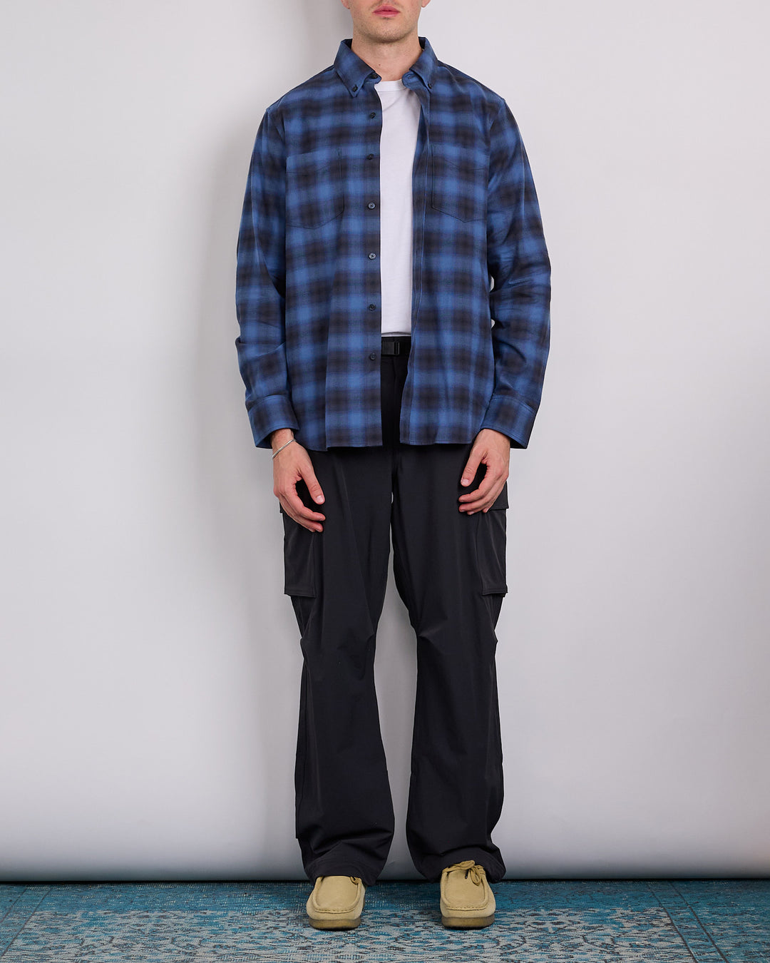 Reigning Champ Cotton Plaid Site Button Shirt Black-Midnight
