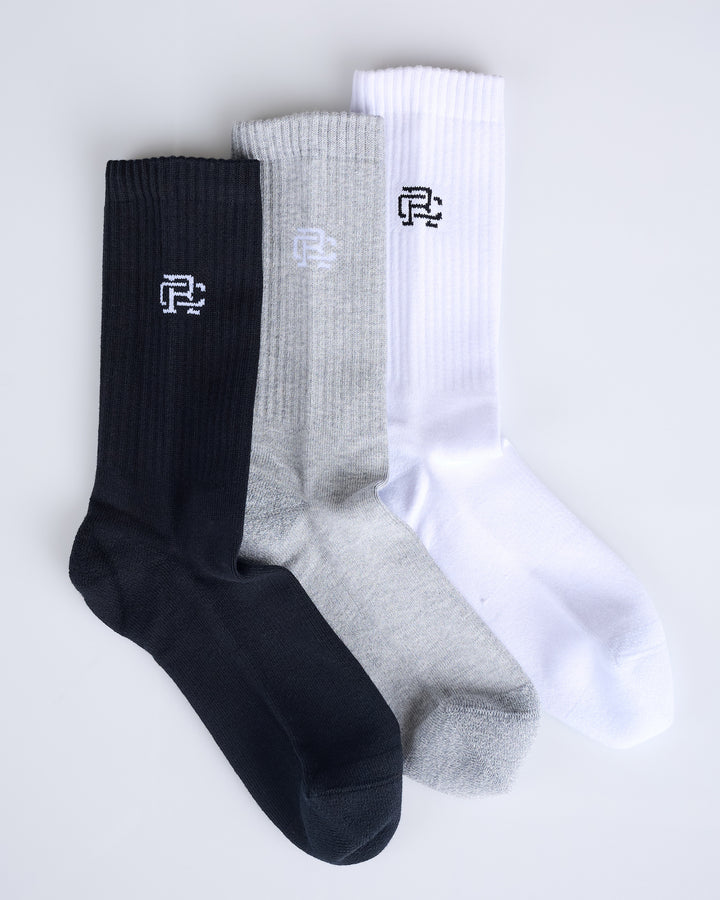 Reigning Champ Knit 3-Pack Classic Crew Sock Black/H.Grey/White