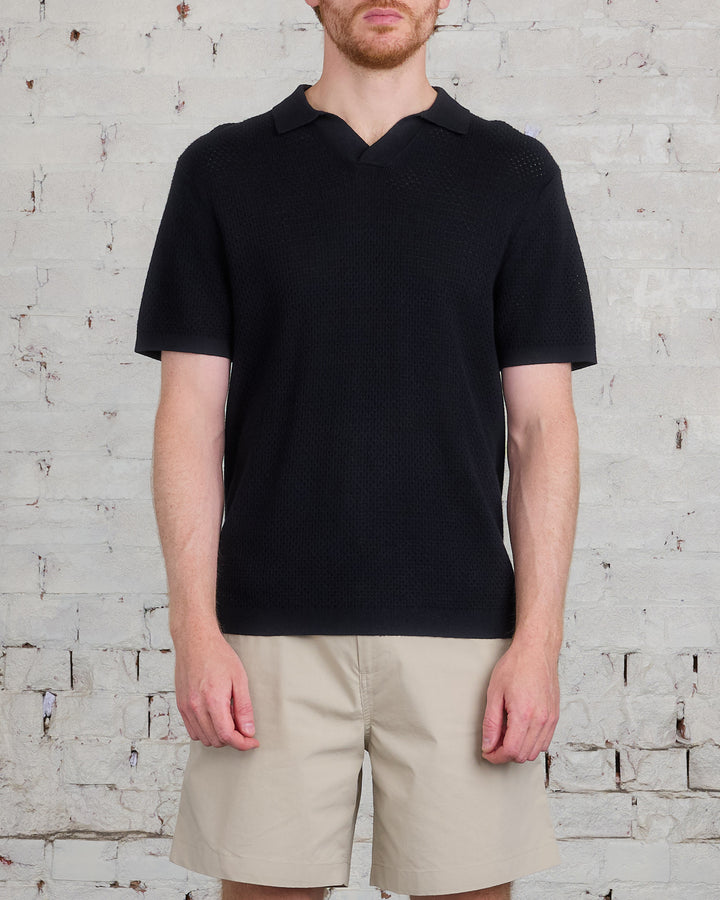 Reigning Champ Knit Cotton Linen Victor Polo Shirt Black