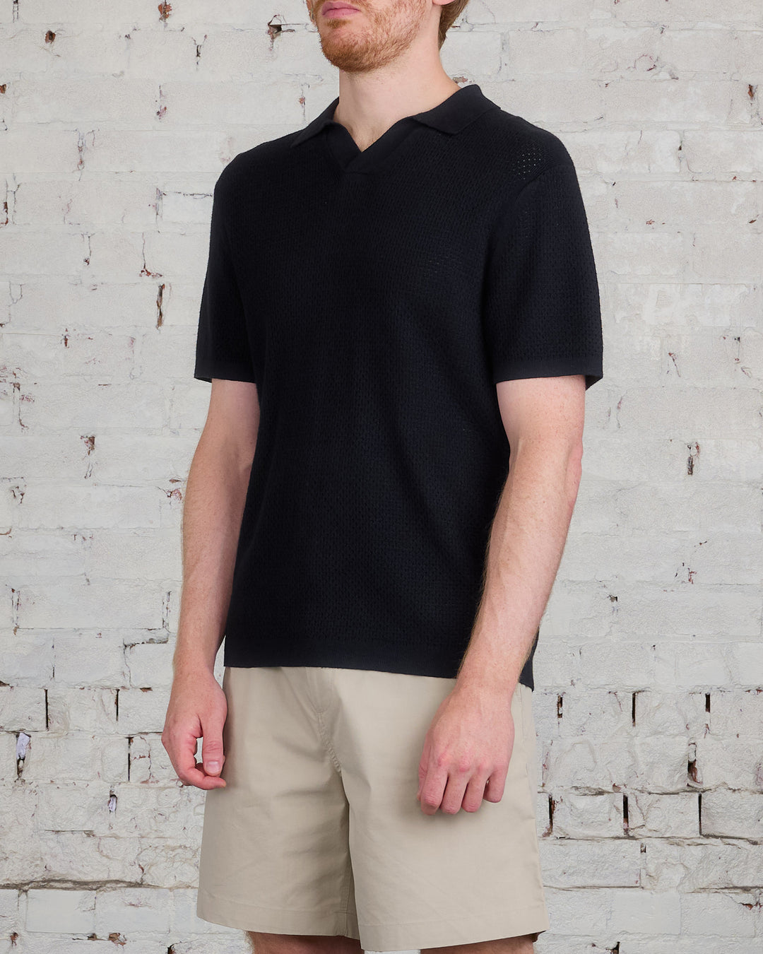 Reigning Champ Knit Cotton Linen Victor Polo Shirt Black