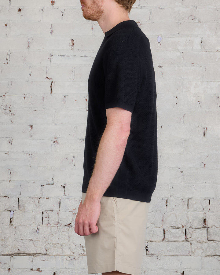 Reigning Champ Knit Cotton Linen Victor Polo Shirt Black