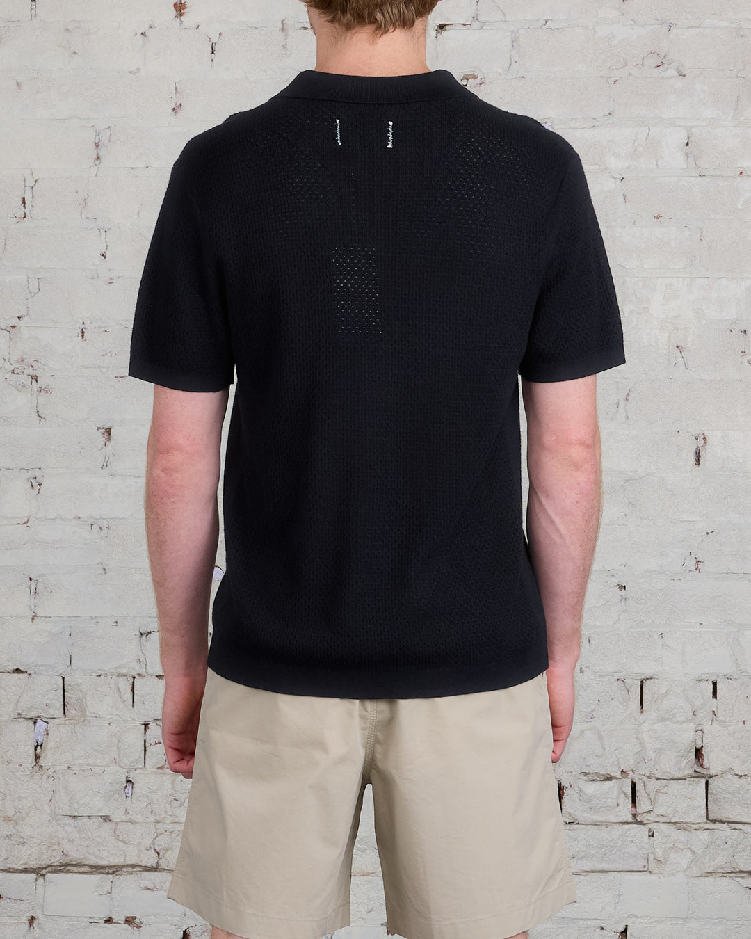 Reigning Champ Knit Cotton Linen Victor Polo Shirt Black