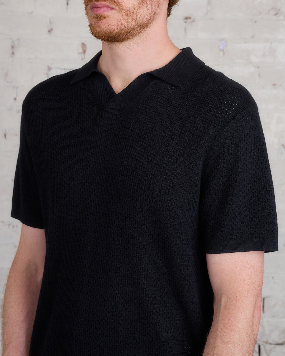 Reigning Champ Knit Cotton Linen Victor Polo Shirt Black