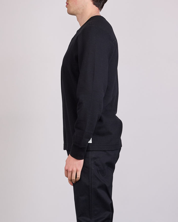Reigning Champ Lightweight Waffle Standard Long Sleeve Henley Championship Black