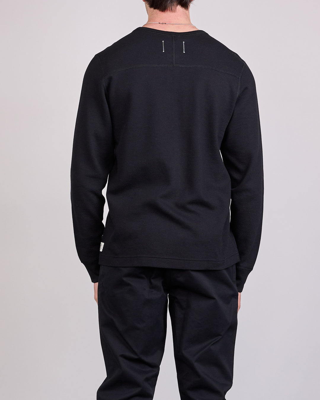 Reigning Champ Lightweight Waffle Standard Long Sleeve Henley Championship Black