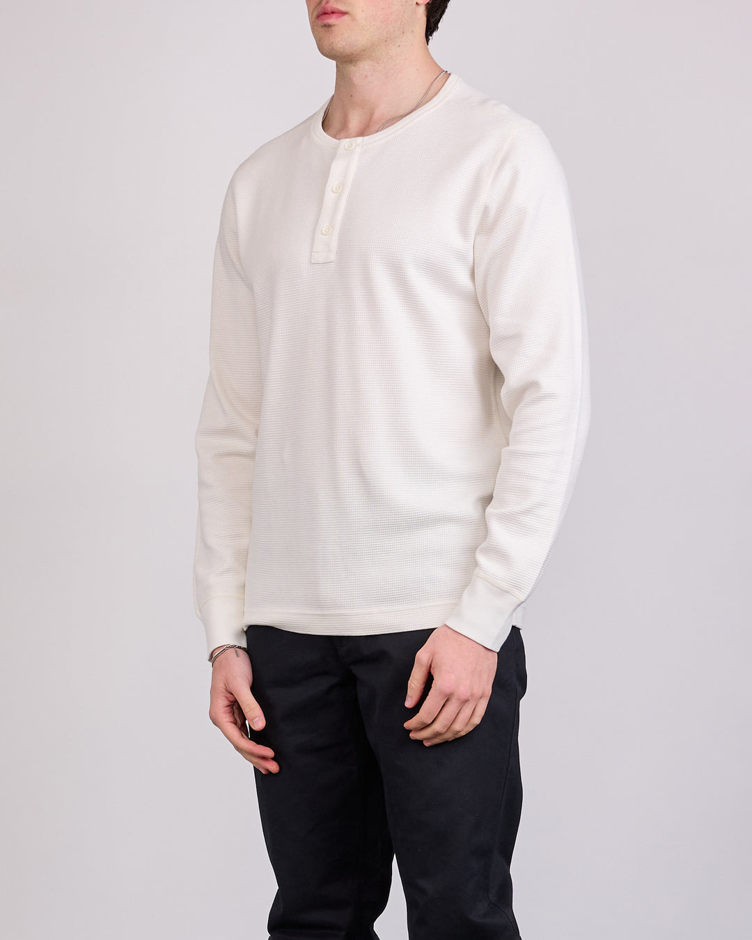 Reigning Champ Lightweight Waffle Standard Long Sleeve Henley Championship White
