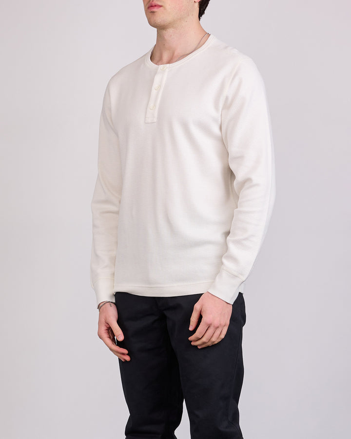 Reigning Champ Lightweight Waffle Standard Long Sleeve Henley Championship White