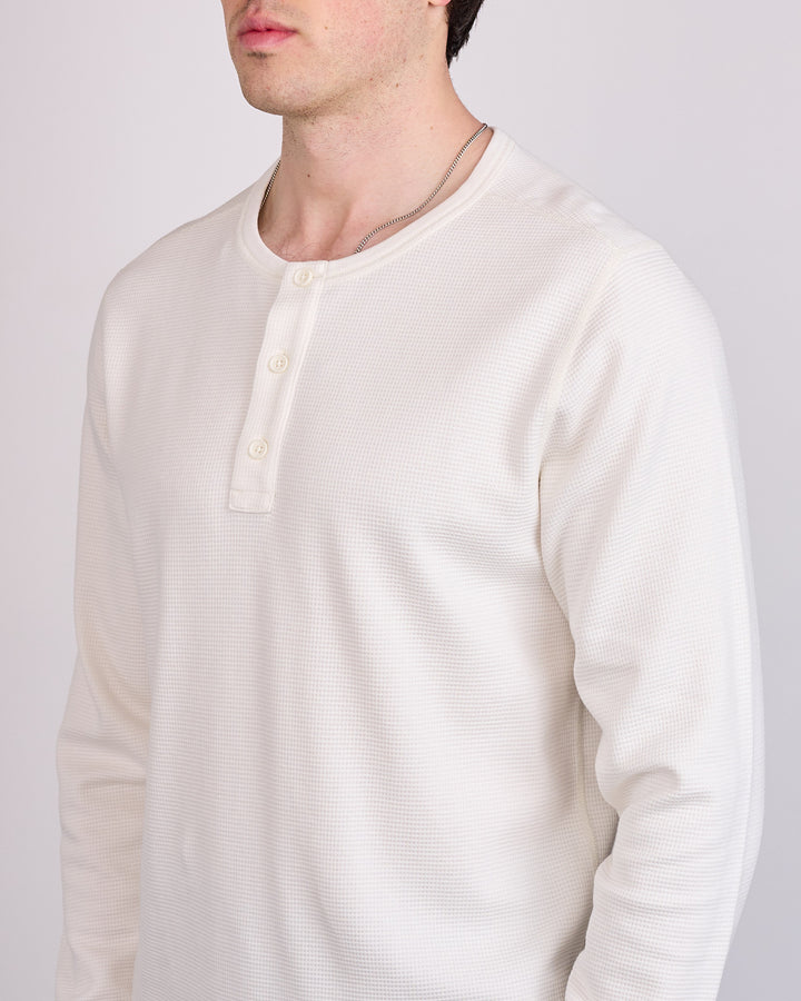 Reigning Champ Lightweight Waffle Standard Long Sleeve Henley Championship White