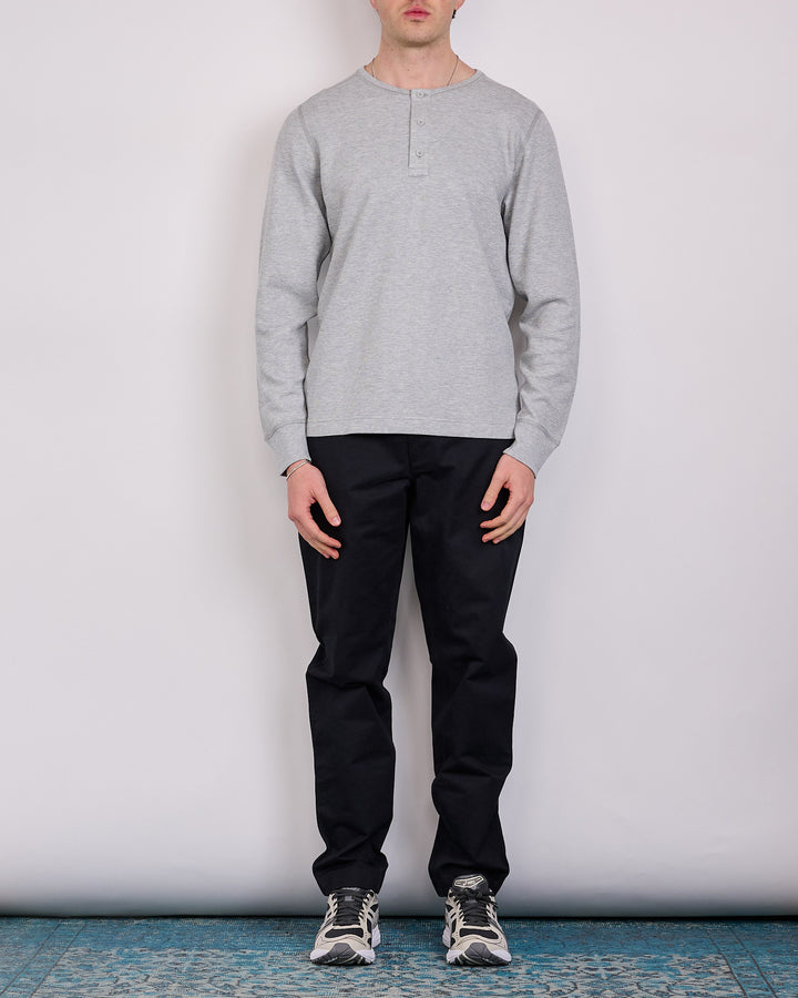 Reigning Champ Lightweight Waffle Standard Long Sleeve Henley Heather Grey