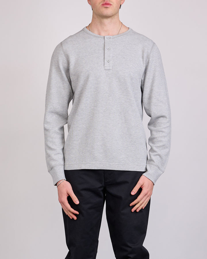 Reigning Champ Lightweight Waffle Standard Long Sleeve Henley Heather Grey